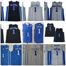 Mens Ncaa Blue 1 Zion College Basketball White 1 Krie Irving Blue White Black Men College Jerse Summer Sports Uniforms Ed Good