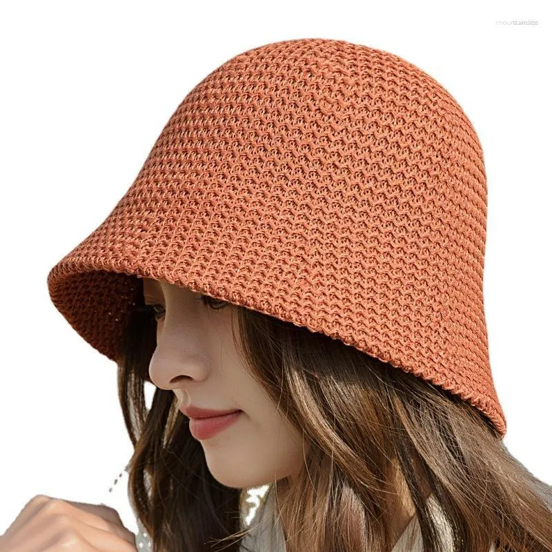 Breda randen hattar damer sommar japansk klockformad hink hatt handgjorda papper halm vävd ihålig fiskare sol