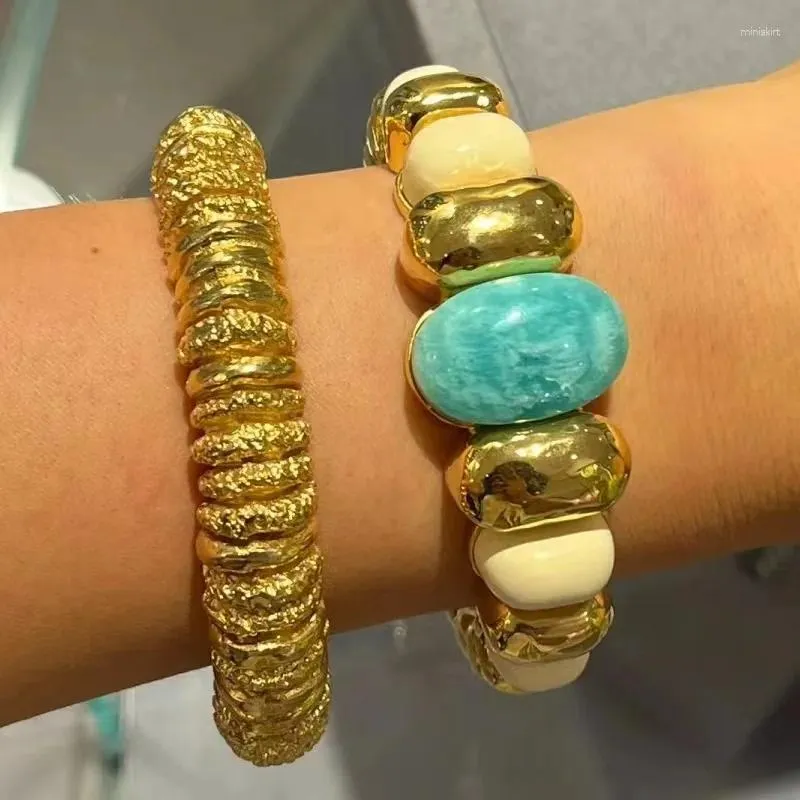 Bracelet en pierre bleue pour femmes, manchette ouverte, matériel épais, luxe, Unique, Cool, bijoux d'été naturel