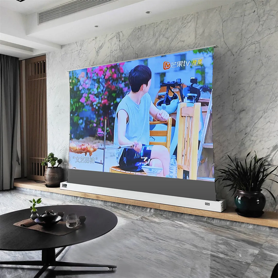 120 inch 16:9 ALR Motorized Floor Rising Projector Screen Obsidian Ambient Light Rejecting Tab-tension screen for the short/long throw projector