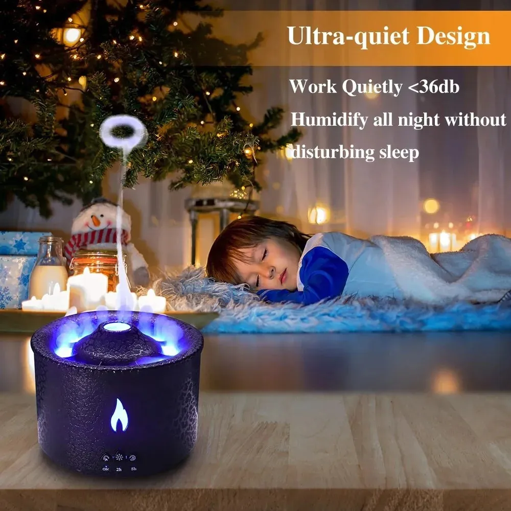 Essential Oils Diffusers REUP Volcanic Flame Aroma Diffuser Oil 360ml Portable Air Humidifier with Cute Smoke Ring Night Light Lamp Fragrance 231023