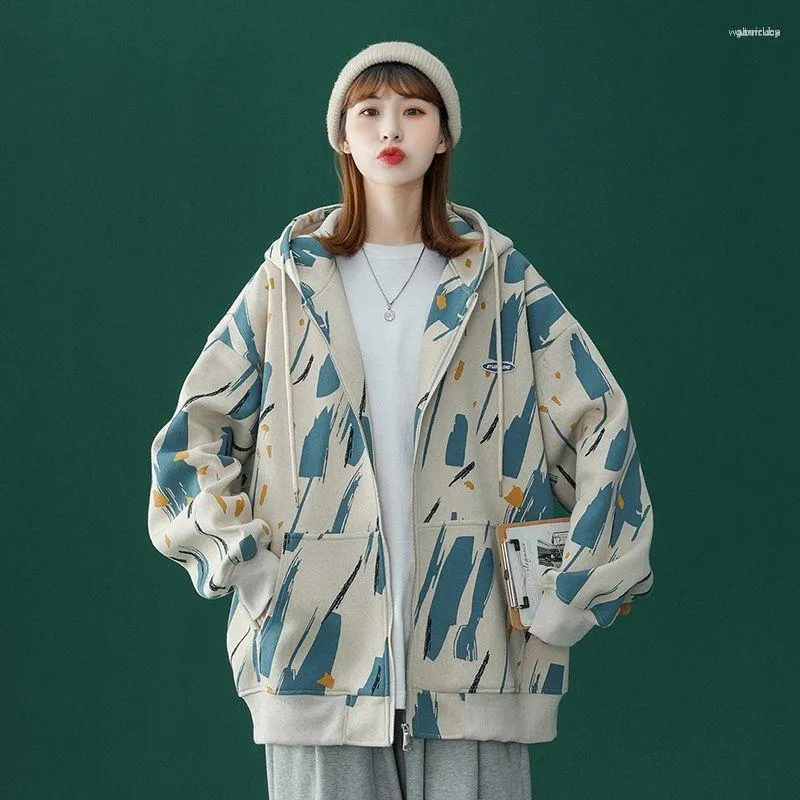 Hoodies femininos streetwear feminino impresso moletom feminino manga longa harajuku vintage com capuz zíper elegante casacos topos