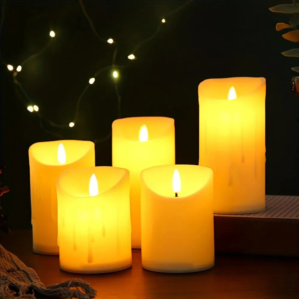 Candles Flameless Votive Smokeless Electric Fake Candle with Moving Wick Window Lights LED Simulation Batte 231023