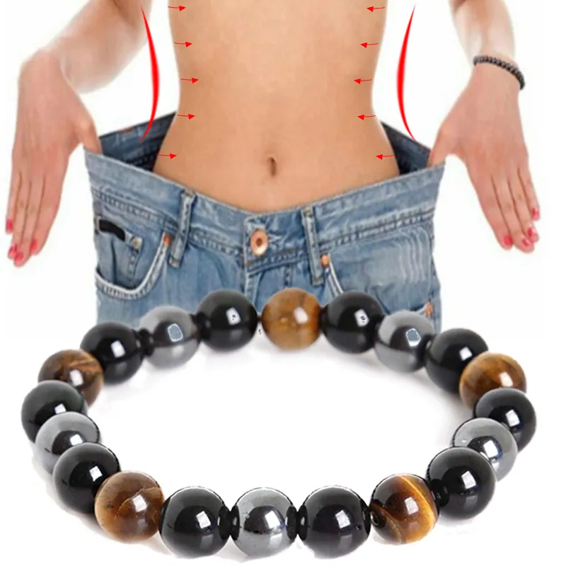 Obsidian Stone Hematite Tiger Eye Bead Armband Viktförlustarmband Handgjort Justerbart reparmband Slimmingenergi smycken