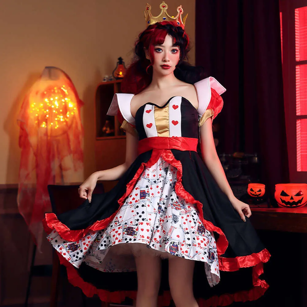 Red Queen Poker Print Halloween Costume For Women Designer Tifa