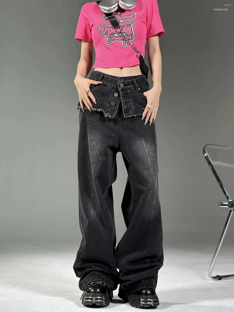 Jeans da donna WCFCX STUDIO American Vintage per donna Pantaloni stile fidanzato a vita alta Y2k Street Mopping Denim