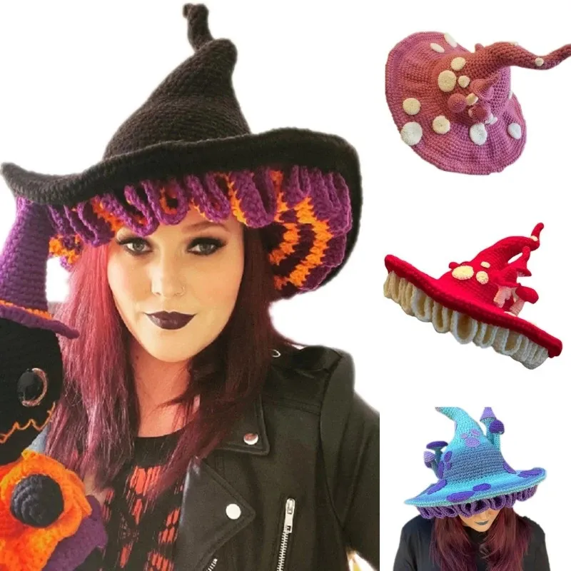Szerokie brzegowe czapki wiadra czapki damskie halloween nikczemny wiedźma grzybowa czapka kapelusz na imprezę Cosplay Costplay Akcesoria