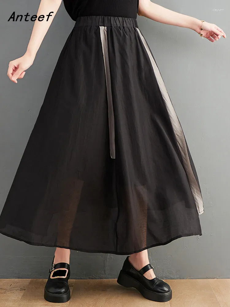 Skirts Anteef Korean Fashion Cotton Vintage High Waist Summer Casual Loose Long For Woman Tutu Womens 2023 Skirt Clothing