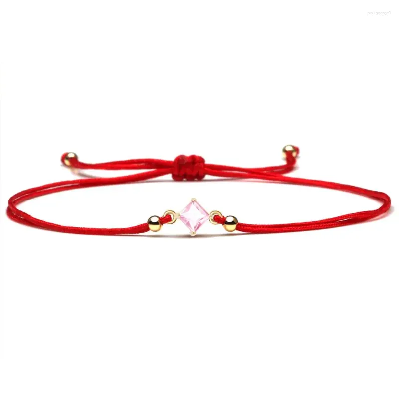 Braccialetti con ciondoli Semplice braccialetto di cristallo rosa con zirconi cubici Ragazza Donna Pietra CZ Tutti i giorni Bello chic Corda rossa Regalo di gioielli di buona fortuna