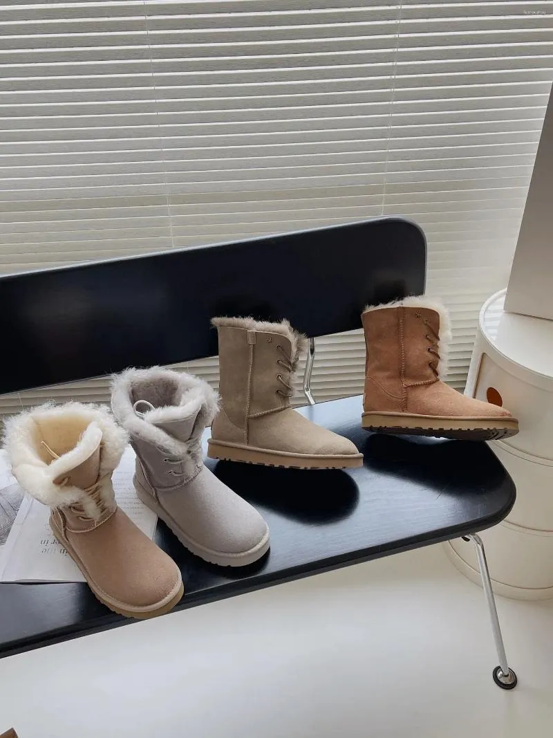 Botas 2023 sapatos de inverno mulheres neve pele de carneiro u g acessório marca fina plataforma plataforma artesanal plana senhoras tornozelo bota