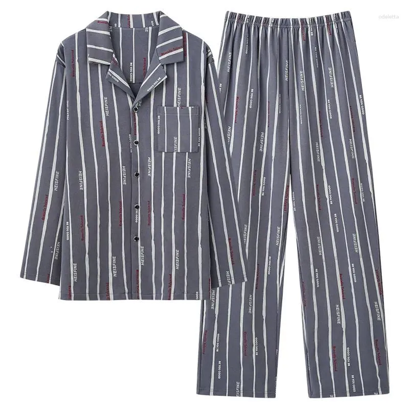 Vêtements de nuit pour hommes grande taille L-3XL automne tricoté coton pyjamas ensemble hommes à manches longues rayé costumes de nuit Pijamas Homewear