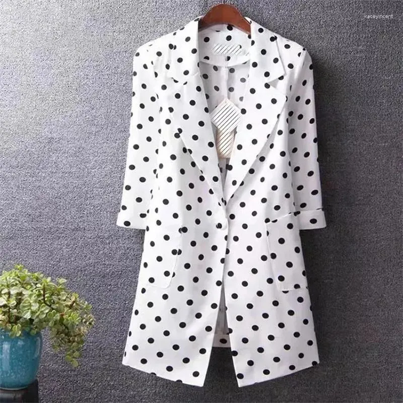 Garnitury damskie 2023 Summer Women Blazer Polka Dots Thin Kurtka Kobieta biuro dama garnitur płaszcz profesjonalne noszenie kadry swobodne Blazery 5xl