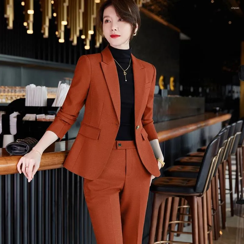 Frauen Zwei Stück Hosen 2023 Winter Weibliche Elegante OL Schwarz Lila Anzug Blazer und Hose Business Jacke Büro Dame 2 stück Set S-4XL