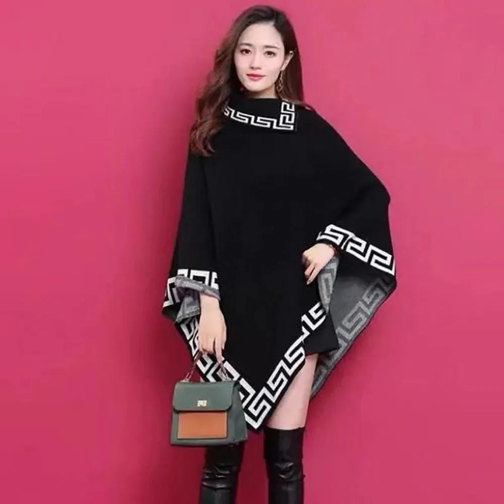 Women's Cape Winter Autumn Sleeveless Poncho Women Fashion Irregular Casual Knit Sweater Capes Black Loose Pullover Cloak Wrap Coats Mujer 231023