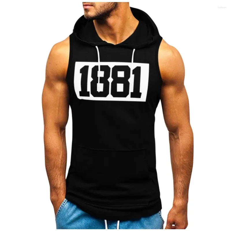 Homens camisetas Sports Tank Tops Homens Fitness Muscle Imprimir Sem Mangas Com Capuz Musculação Bolso Apertado Camisa de Verão para Roupas