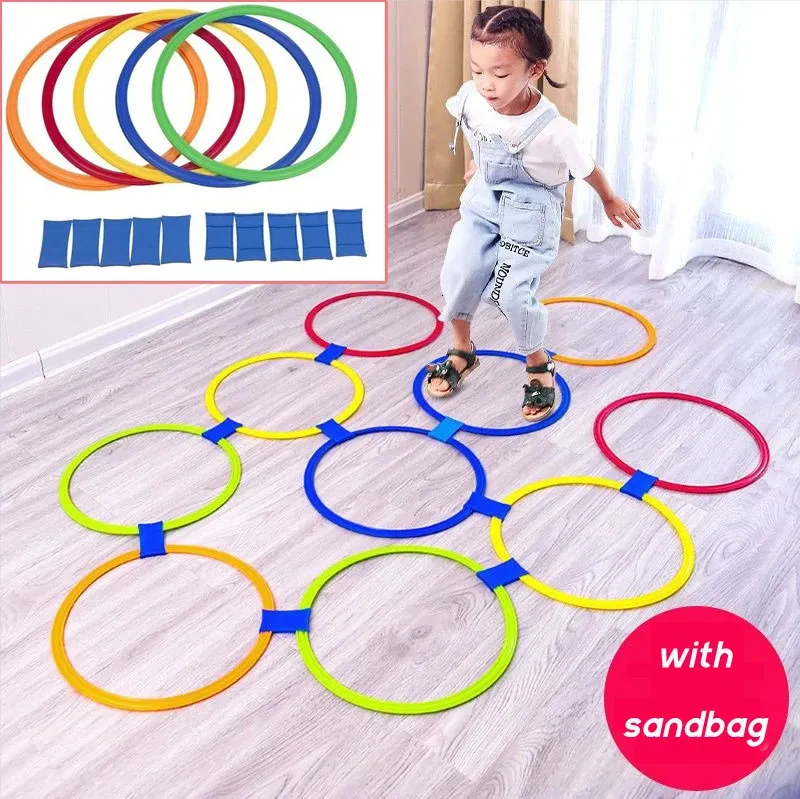 Sports Toys 2838cm Sensory Indoor Outdoor Toys for Kids Children Brain Games Hopscotch Jump Circle Rings Set Sports Entertainment Toy 231023