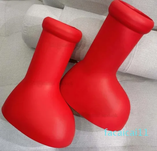 Big red boots men women mschf designer thick bottom rubber rain boot knee booties cartoon shoes thick bottom solid oversize platform rainboot kids