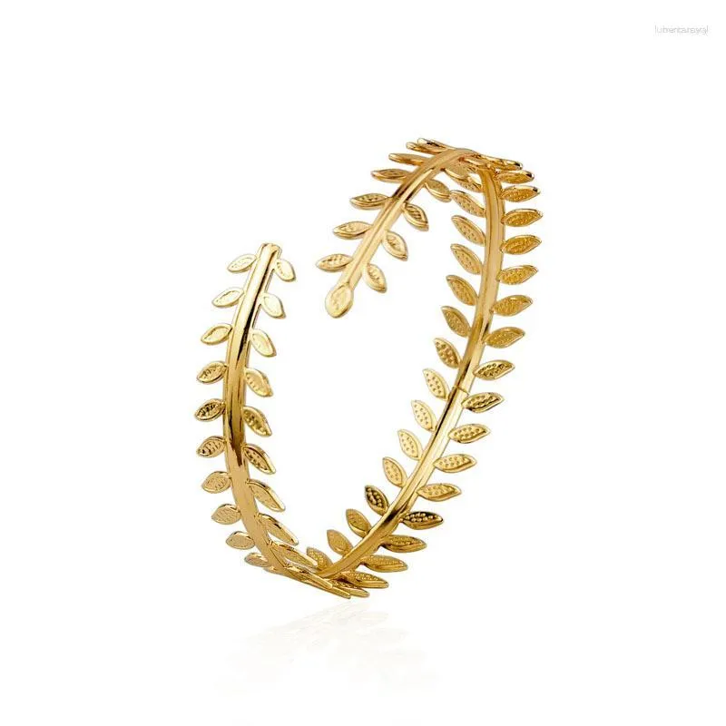 Bangle Vintage Metal Leaf Arm Ring Fashion Gold Silver Upper Bracelet Jewelry For Girl Round Cuff Armband Decor