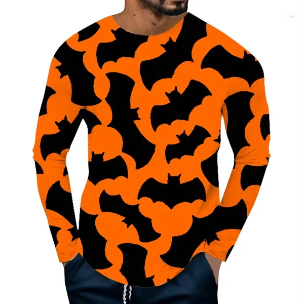 T-shirt da uomo Moda Zucca Festa di Halloween Stampato Basic Pullover allentato Streetwear Uomo 2023 Manica lunga O-Collo Top T-shirt