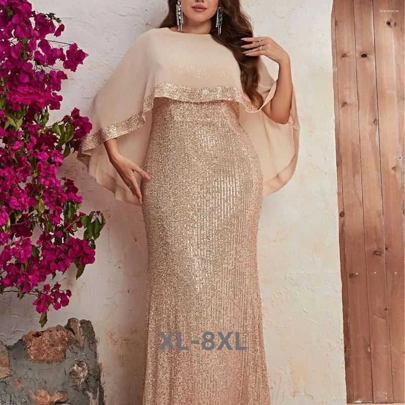 Plus Größe Kleider Abend Frauen Pailletten Schal Prom Kleider Große Weibliche Mode Elegante Party 3xl 4xl 5xl 6xl