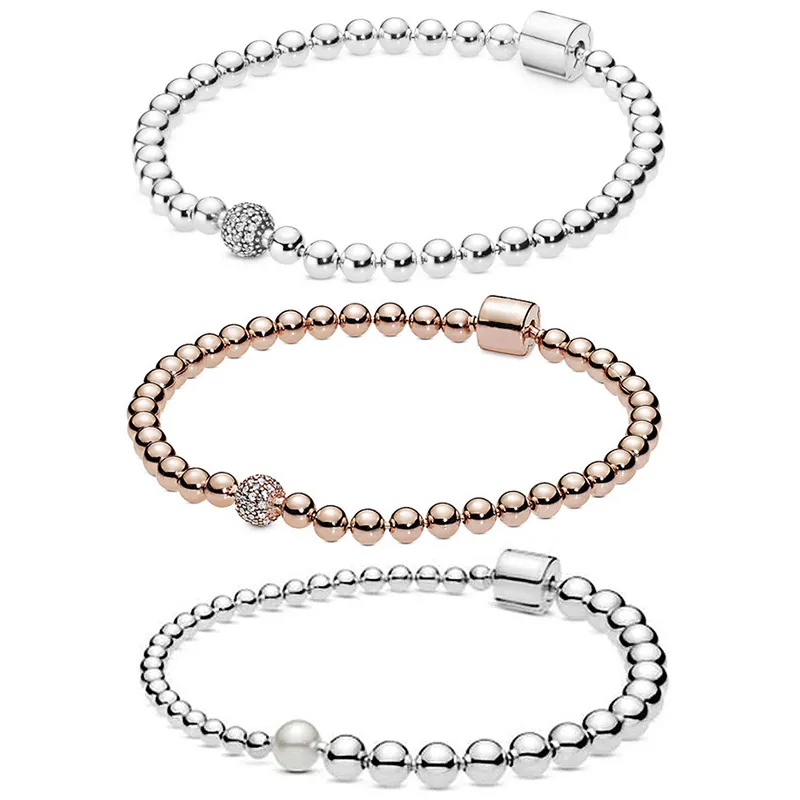 Pingente de prata esterlina charme novo 925 prata esterlina densa incrustada pulseira para meninas, moda minimalista redonda grânulo corrente pulseira