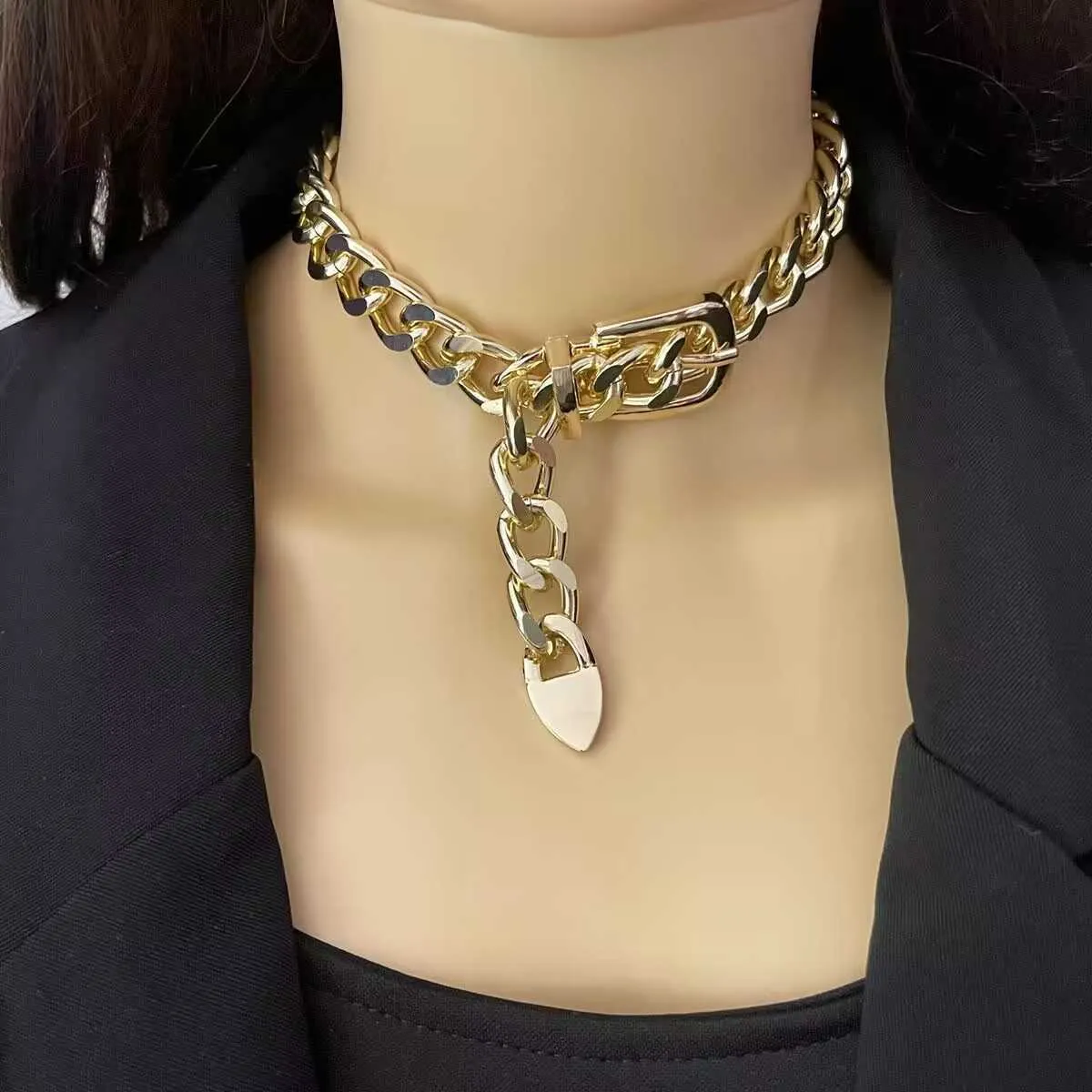 Collier à chaîne épaisse en métal pour femmes, bijoux punk, à la mode, chaîne de clavicule