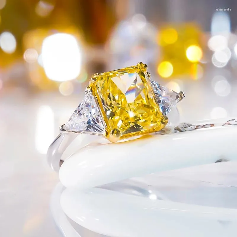 クラスターリングQinhuan Yellow High Carbon Diamond Ring S925 STERLING SILVER PT950メッキカットトパーズ