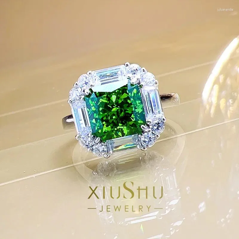Cluster Rings Giant ! 3 Daily Style Ring Small Design Sense High Grade 925 Silver Carbon Diamond Olive Emerald