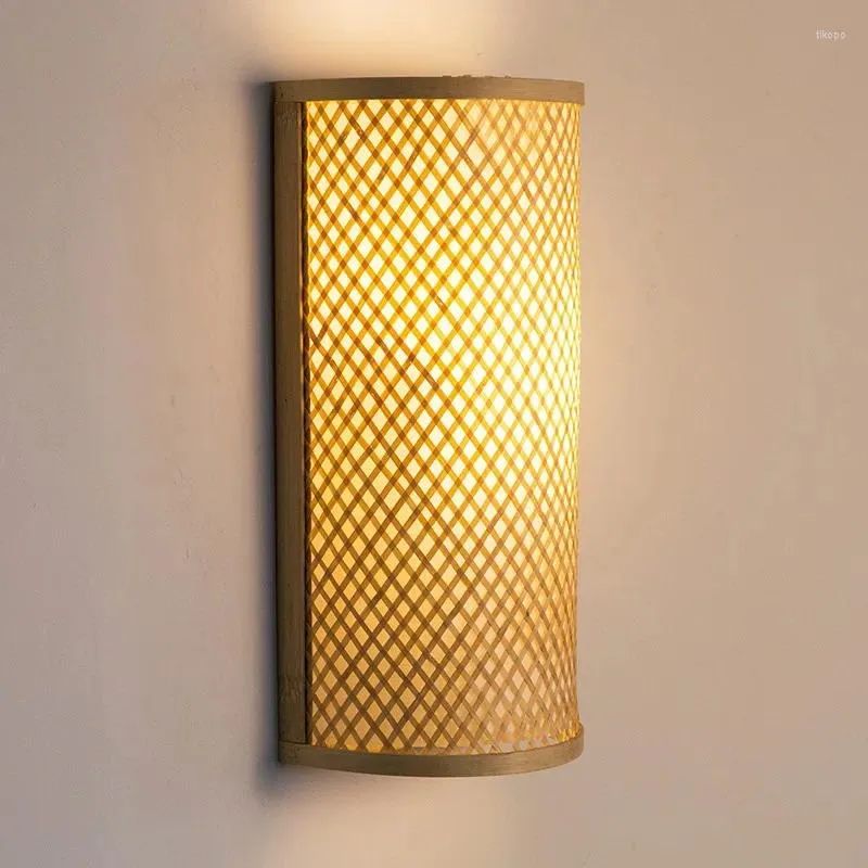 Vägglampa japansk stil handgjorda bambu stickljus ledde sconce bakgrund för sovrum vardagsrum el sängen säng