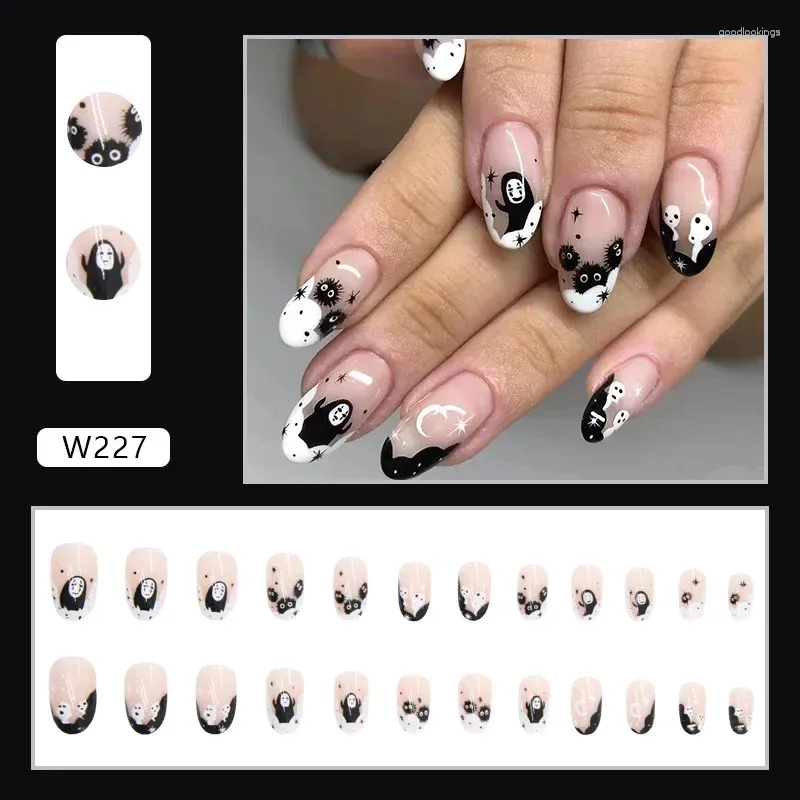 Faux ongles Halloween presse sur faux ongles ensemble Art noir français pointe couverture complète cercueil acrylique court pression pression conseils 24 pièces