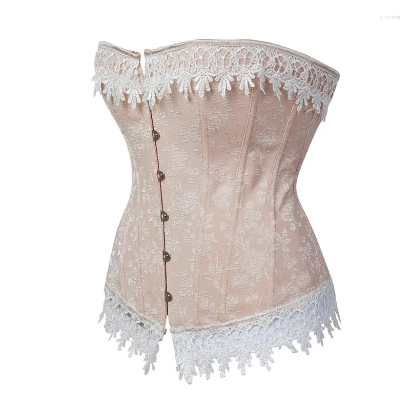 Bustiers korsetter Sexiga kvinnor Jacquard Lace Up Boned Overbust Corset Carnival Brocade andas kostymer Bustier Corset Vintage Gorset Plus