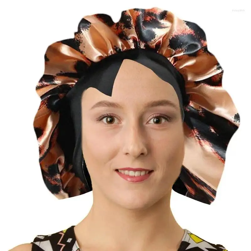 Serviette de sommeil Bonnet réversible cheveux longs casquette en soie pour les femmes soins réglable noué Turban chapeau bouclé