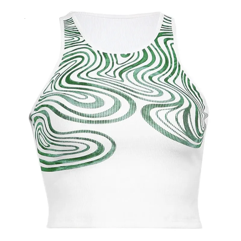 Camisoles Tanks Frauen Ärmelloses Welliges Gestreiftes Print Crop Top Sexy Gerippte Racerback Cami Weste Y1AC 231023