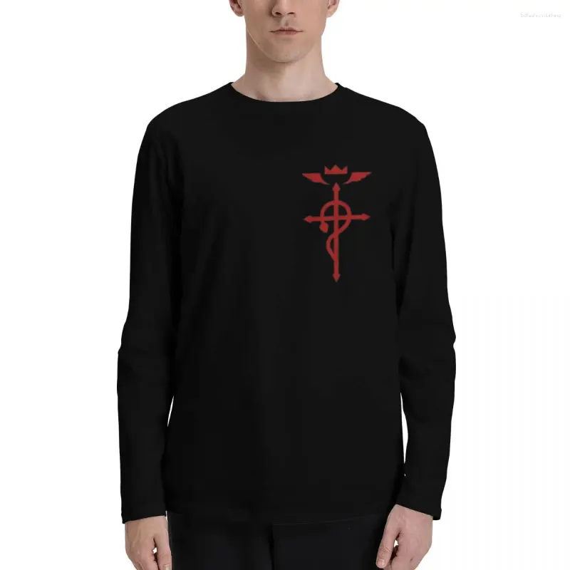 Herrpolos fullmetal alkemist - Flamel Insignia (röd) långärmad t -shirts plus size t skjortor toppar mens stora och långa