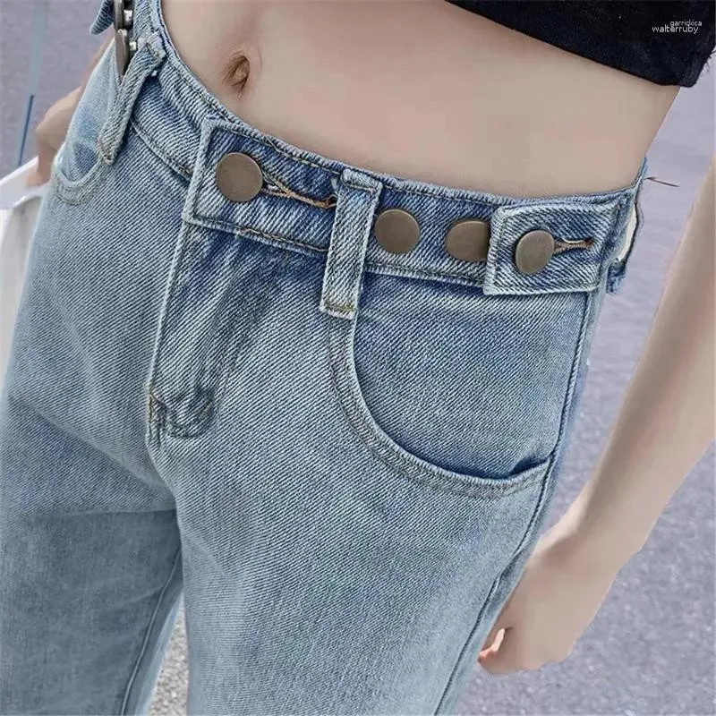 Kadın Kotları Kadın Düğmesi Sıradan Ayarlanabilir Vintage Denim Pantolon Kadın Düz Harajuku Yüksek Beled Pantolon Kış Sıcak Kalın