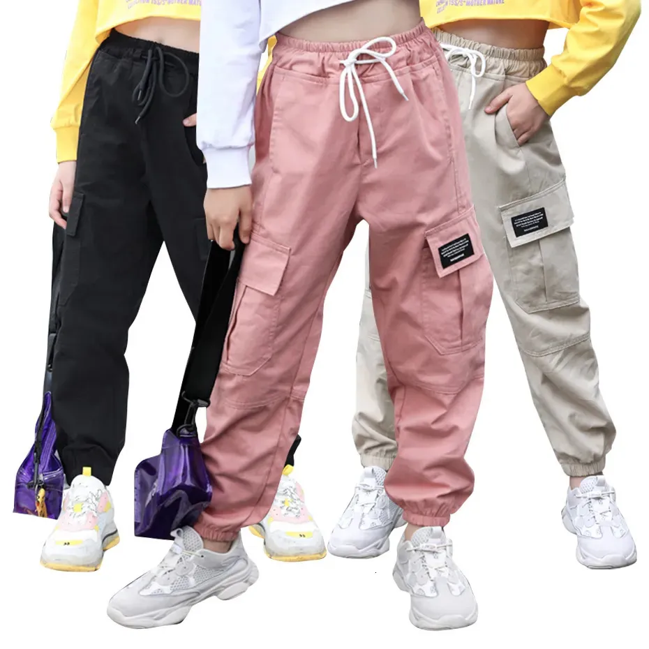 Брюки Весенние детские хлопковые спортивные штаны для девочек Повседневные брюки-карго с камуфляжным принтом для девочек-подростков Детские брюки Брюки с лучами розового цвета 231023
