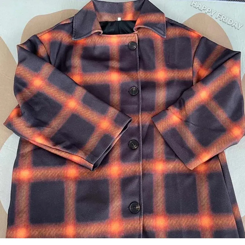 Trench Coat Orange Plaid Jacket Womens Oversized Shacket Orange