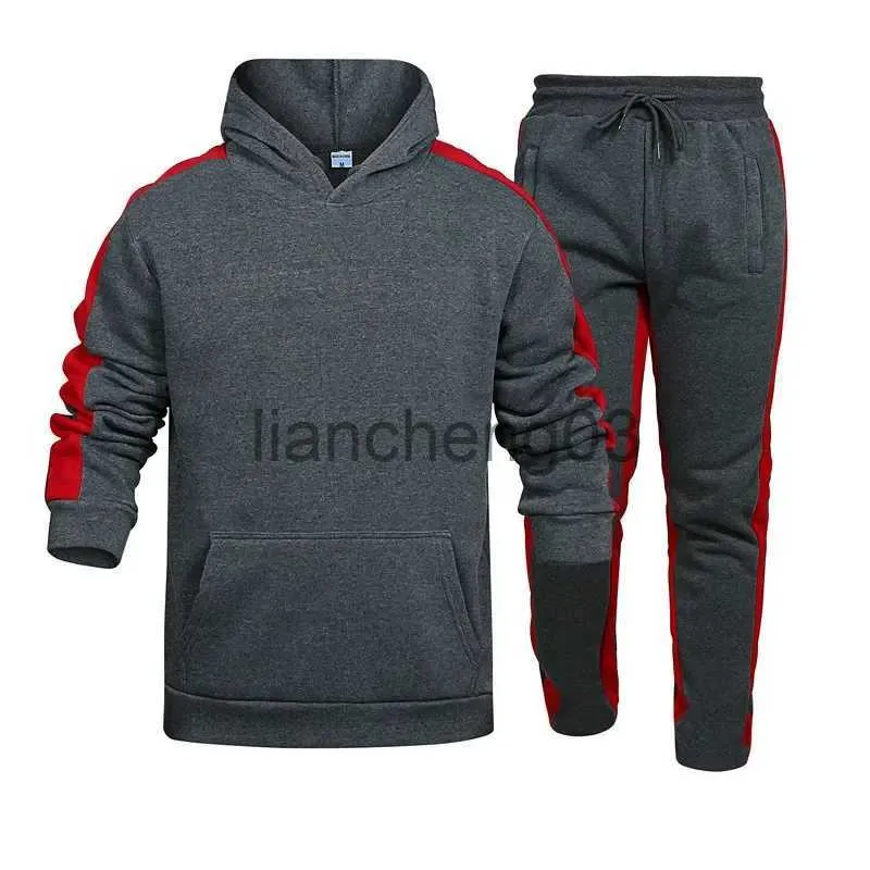 Men's Tracksuits Autumn Winter Tracksuit Men Striped Hooded 2 Piece Sets Mens Outfits Suit Mens Fleece Sport Black Hoodie Pants Two Piece Sets J231023