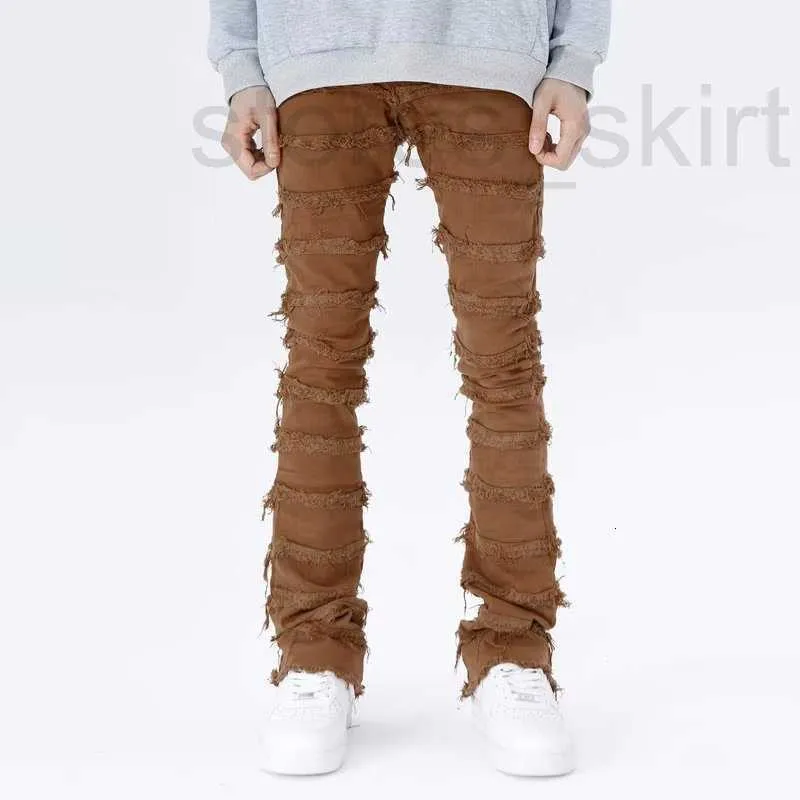 Herren-Jeans, Designer-Herren-Retro-Patchwork-Schlaghose, Grunge, wild, gestapelt, zerrissene lange Hose, gerade, Y2K-Baggy-Waschung, verblasst, für Herren, Designer CB2Z