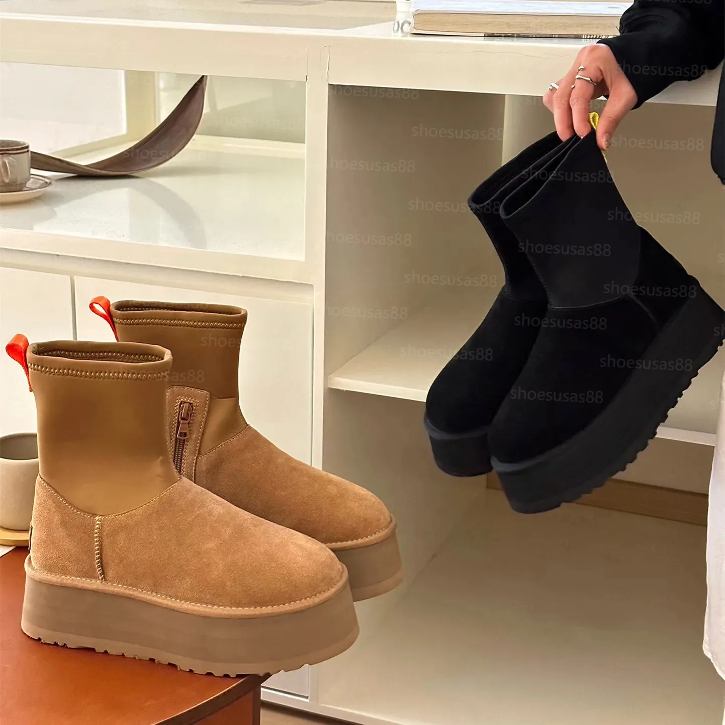 Bota plataforma dipper clássica ultra mini botas de neve mulheres austrália botas de pele de tornozelo preto castanha tasman tazz bota de semente de mostarda