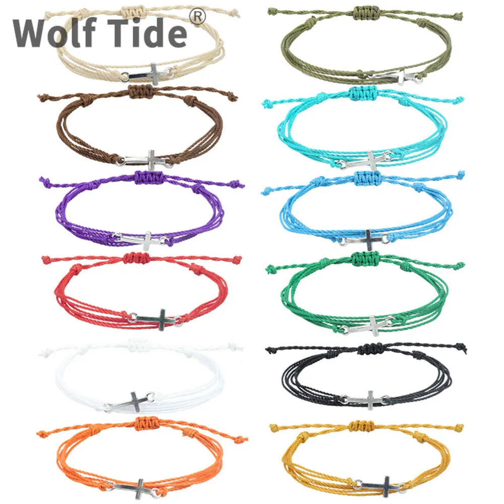 Nouveau fil de cire tissé croix bracelet à breloques corde imperméable Bracelets bracelet pour femmes filles Vsco amitié Bracelet porte-bonheur plage Boho Pulseras bijoux en gros