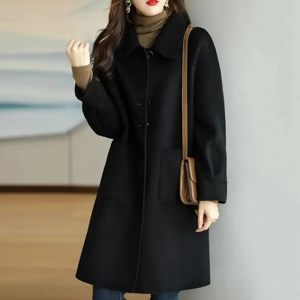 Women Coat Fashion Female Winter Jackets Elegant Long Woolen Womens Outerwear Females Overcoat