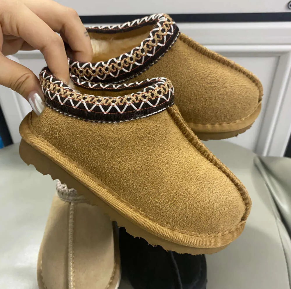 Austrália Crianças Criança Tasman II Chinelos Tazz Sapatos de Bebê Pele de Castanha Slides Pele de Carneiro Shearling Clássico Ultra Mini Bota Mules de Inverno Botas de Camurça Slip-on YI452