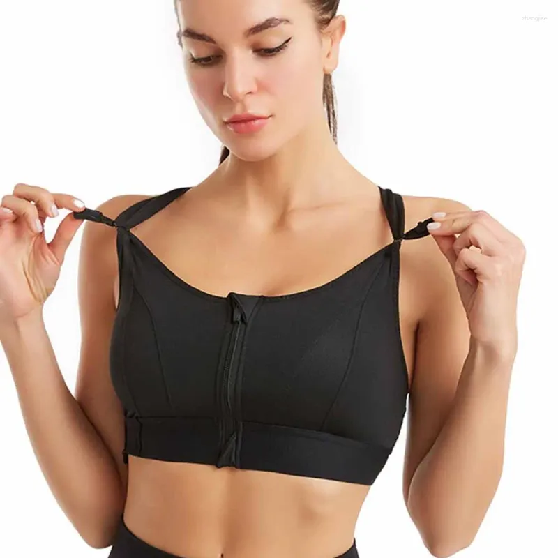 Adjustable Yoga Cross Back Bra With Front Zipper And Ring Detail