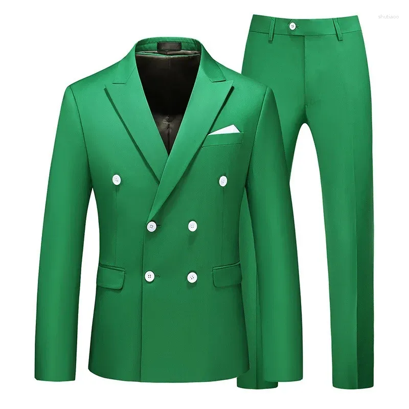 Men's Suits 2023 Plus Size Double Breasted Solid Color Suit Business Fashion And Leisure Two Pieces