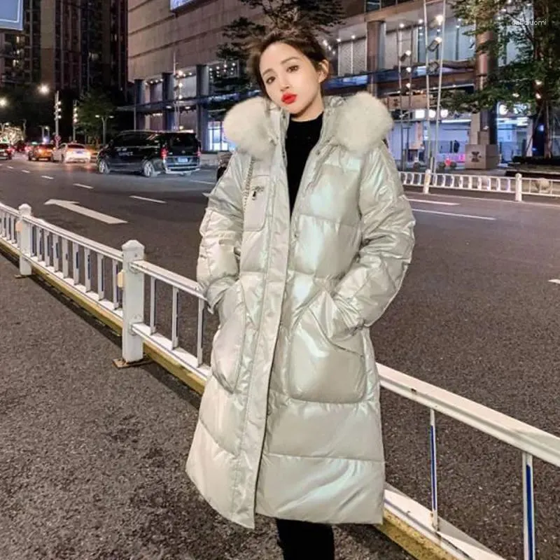 Women's Down 2023 Jacket Women Mid-length Shiny No Wash White Duck Outwear Belt Waist Anti-Season Thick Winter Wear Warm Coat