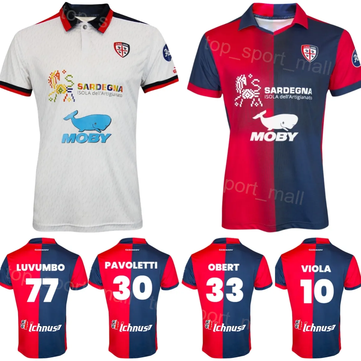 23 24 Club Cagliari Calcio Soccer 8 Nahitan Nandez Jersey 77 Zito Luvumbo 1 Boris Radunovic 29 Antoine Makoumbou 33 Adam Obert 4 Alberto Dossena Kits de maillots de football