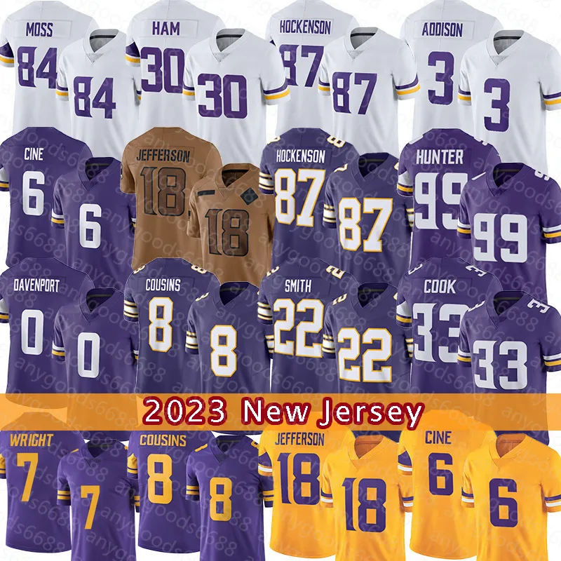 T.J. Hockenson Justin Jefferson Football Jersey Kirk Cousins ​​Harrison Smith Lewis Cine Marcus Davenport Danielle Hunter Brian Asamoah C.J. Ham Randy Moss Alan Page