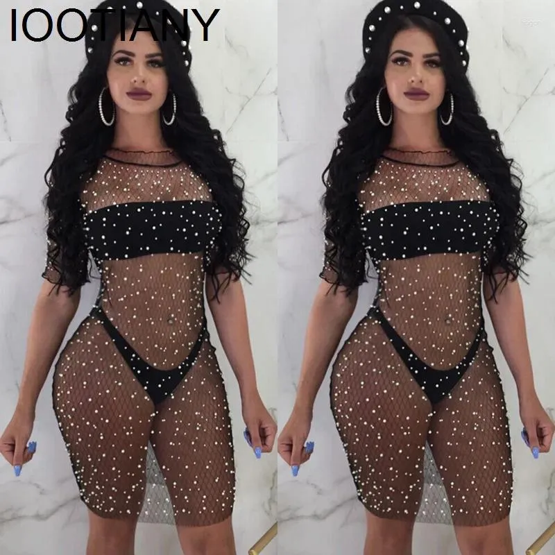 Mulheres Swimwear Iootiany Verão Mulheres Sexy Bikini Cover Up Vestido Malha Fishnet Maiô Banheira Beachwear