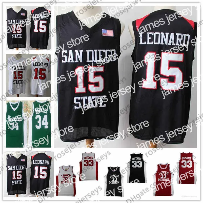 CUSTOM College Basketball porte NCAA SDSU # 15 Leonard Retro Kawhi Jersey Lower Merion # 33 Bryant Vintage LA Shirt Leeds 34 Barkley San Diego